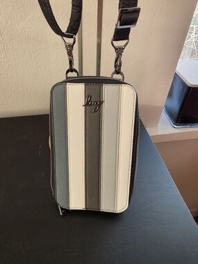 LUG PIKE  Vertical Striped Crossbody Phone Bag - Black, White, Gray